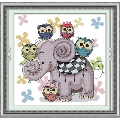 Elephant and owl cross stitch kit 18ct 14ct 11ct count printed canvas stitching embroidery DIY handmade needlework