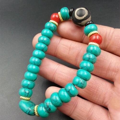 Natural Jade Turquoise Bracelet Three Eye Dzi Bead Accessories Bracelet