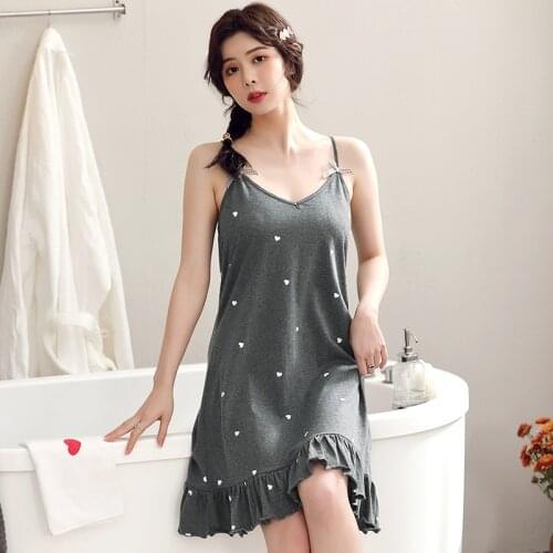 Summer Knitted Cotton Women Sling Nightdress Sexy Nightgown Casual Soft Loose Plus Size 3XL Female Nightwear