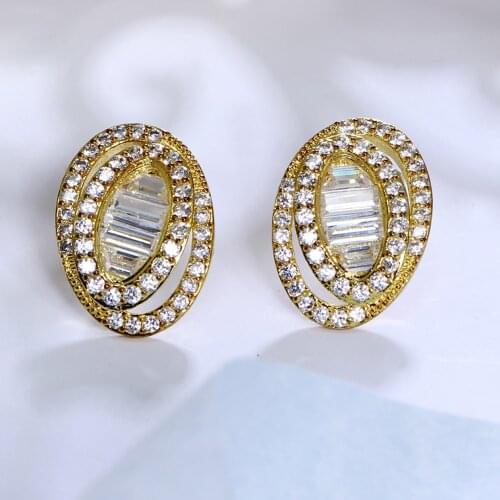 New Luxury Oval Stud Earrings Setting with Cubic Zirconia Lead free Women Fancy Earrings Free shipping