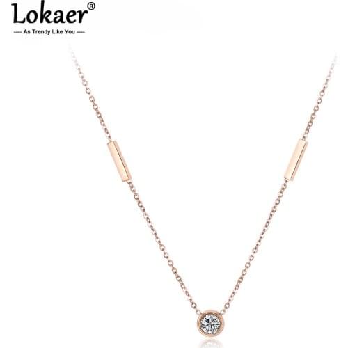 Lokaer Trendy Geometric Cuboid Chokers Necklace For Women Rose Gold Color Stainless Steel Cubic Zirconia Wedding Necklace N18057