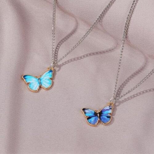 Blue Butterfly Necklace Spring Summer Feeling Butterfly Pendant Necklace For Women Girlfriends Clavicle Necklaces & Pendant A149