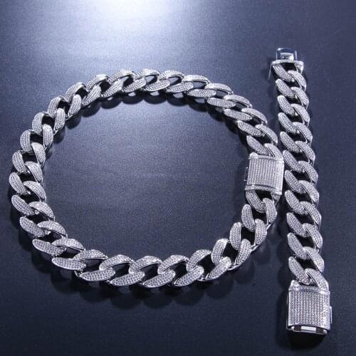 Micro Pave AAA+ Cubic Zirconia Round Miami Cuban Link Chain Bracelets Necklaces Set Men Hip Hop Bling Iced Out CZ Rapper Jewelry