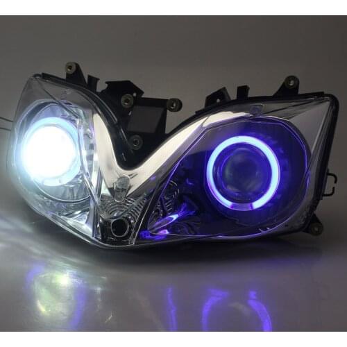 Motorcycle Fully Headlight Assembly HID Projector Head Lamp For Honda 01-07 CBR 600 F4i W/ LED Blue Angel Eyes DRL High Low Beam