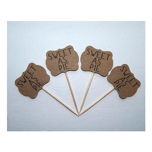 Custom printed text Sweet as Pie rustic wedding cupcake toppers Chic bridal shower birthday party decoration doughnut picks