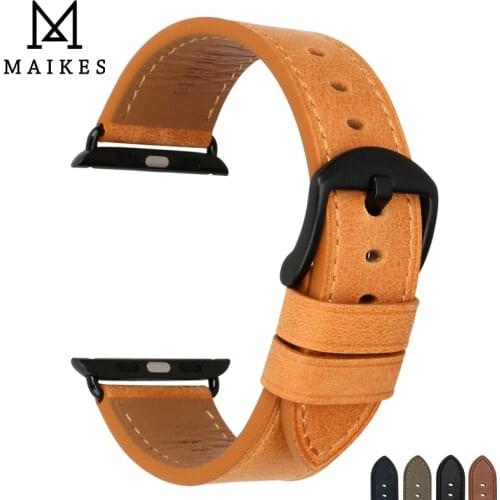MAIKES Genuine Leather Watch Accessories For Apple Watch Strap 44mm 40mm & Apple Watch Band 38mm 42mm Series 1 2 3 iwatch 4