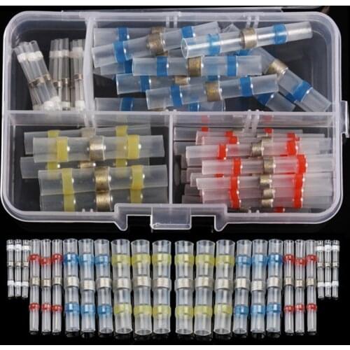 50PCS Waterproof Solder Seal Sleeve Insulated Heat Shrink Wire Butt Connectors Automotive Marine Soldered Terminals Assorted Kit