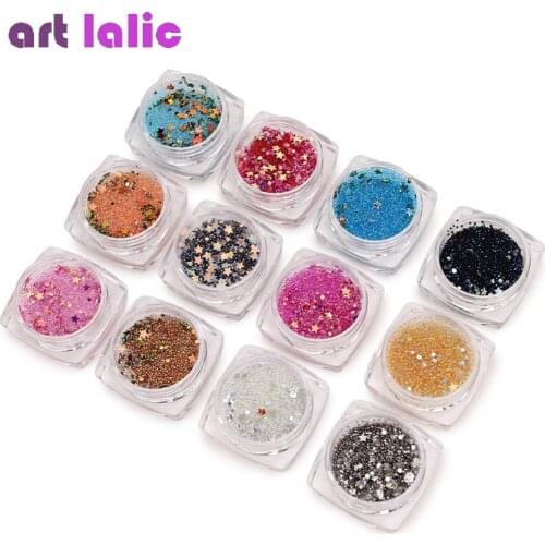 12 Boxes Nail Art Mini Caviar Beads Rhinestones Nails Colorful Microbeads Decoration Crystal Glitter for Nail 0.6-0.8-1.0mm