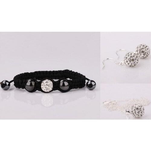 Large Discount Jewelry!Free Shipping!10mm 5Pcs/Lot White Disco Ball crystal Set Necklace+Bracelets+Earring Fasion tb4234