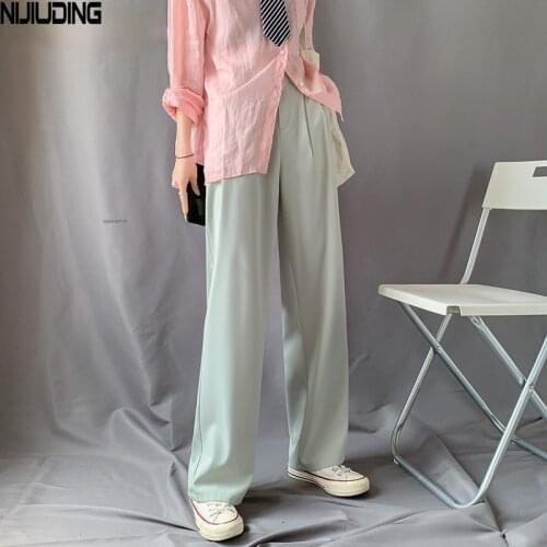 2021 New Fashion Women Elastic High Waist Wide Leg Pants Spring Summer Drape Loose Straight Pant Female Ice silk Long Trousers