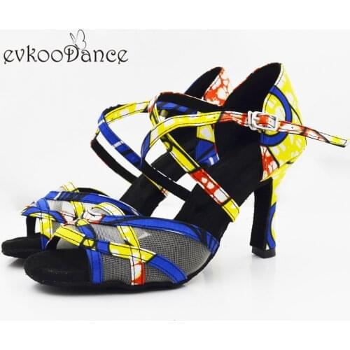 Evkoodance Heel Height 8.3cm Zapatos De Baile Size US 4-12 Dance Shoes Yellow Flower African Print Style Dance Shoes Evk565