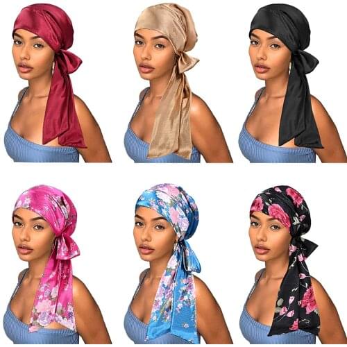 Africa Headwear Women Inner Hjiab Caps Soft Satin Flowers Muslim Fashion Turbante Mujer Ready To Wear Turban Bonnet Nightcap