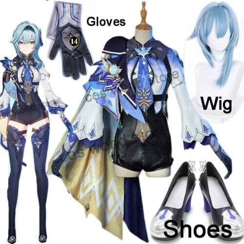 Game Genshin Impact Eula Cosplay Costume Women Anime Dress Uniform Suits Halloween Party Jumpsuits Cosplay Wig Shoes Outfit Free