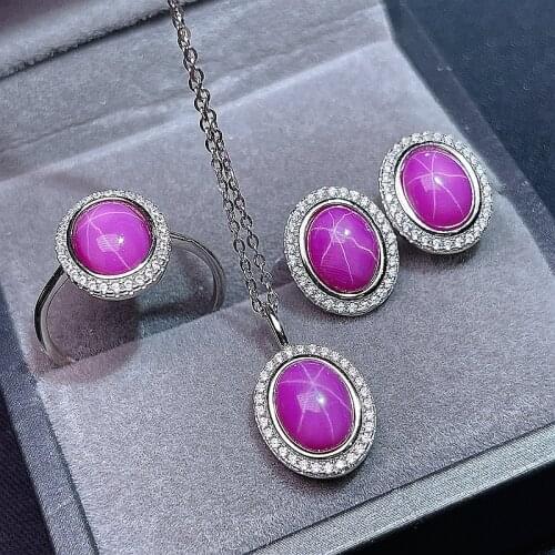New starlight Ruby womens suit Necklace Ring Earrings Sterling Silver Party Jewelry
