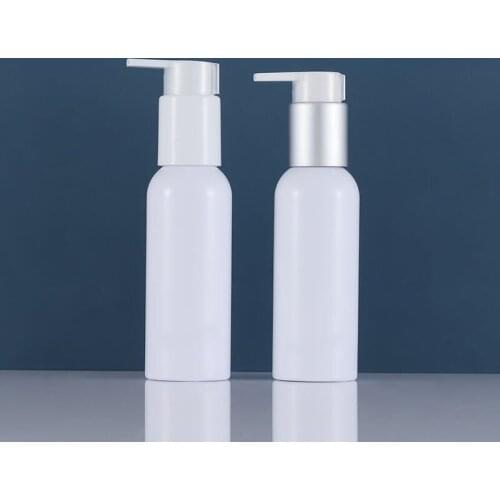 100ml clear/white plastic PET bottle with matte silver white pump for lotion/emulsion/foundation/serum liquid skin care packing
