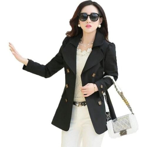 2021 Womens Long-Sleeved Outerwear Spring Autumn Casaco Feminino New Short Coat Trench Coat Black Plus Size 3XL Windbreaker