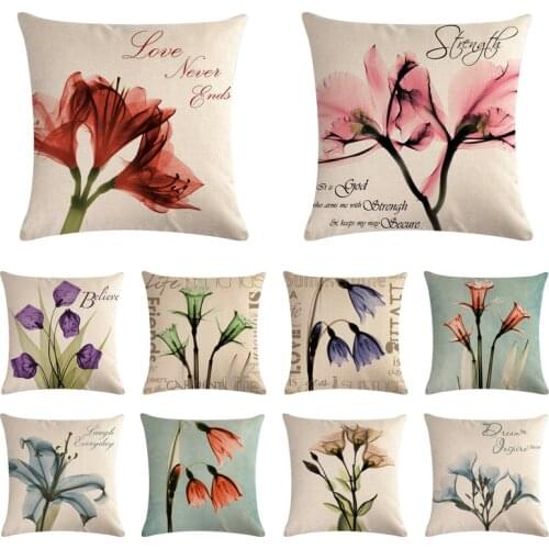 45cm*45cm Hand-painted transparent flower pattern linen/cotton throw pillow covers couch cushion cover home decorative pillows