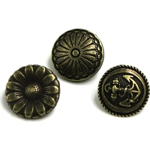 50PCs 15mm SUNFLOWER anchor Metal Buttons Round Jean Button Sewing Accessories Bronze Tone