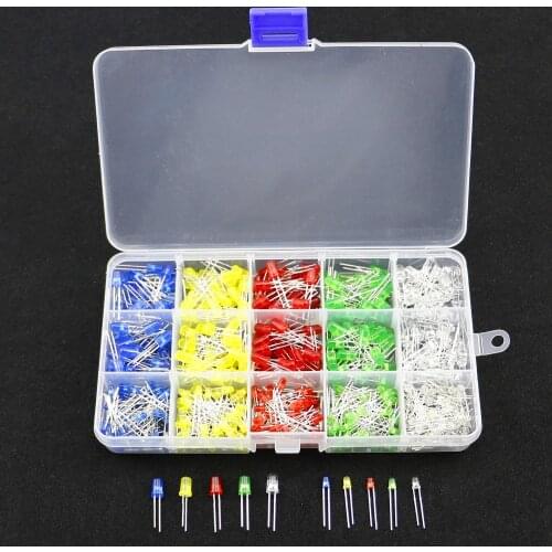 500pcs 3MM 5MM Led Kit With Box Mixed Color Red Green Yellow Blue White Light Emitting Diode Lamp Assortment Kit