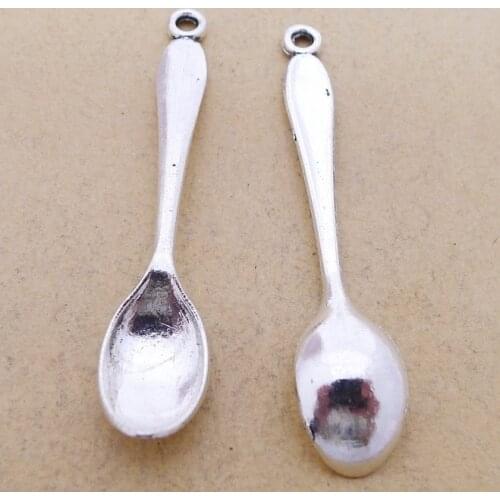 6 Pieces/Lot 11mm*55mm Diy Jewelry Accessory Antique Silver Plated Spoon Charm For Jewelry Making