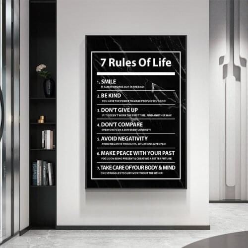 7 Rules of Life Letter Motivational Quote Canvas Painting Inspiration Posters and Prints Wall Picture for Living Room Home Decor