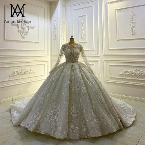 Abiti da cerimonia Luxury Full Sleeve Lace Appliqued Wedding Dress