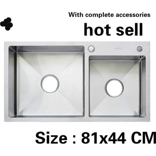 Free shipping Household Kitchen sink durable manual 3 mm thick food grade stainless steel vogue double groove 810 x440 MM