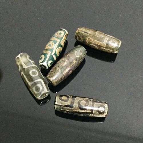 30mm Retro Gray Green Stone Natural Tibetan Dzi Agates Beads Oval Geometric Charm Nine-eyed Antique Agates Beads for Women Male