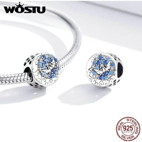 WOSTU 925 Sterling Silver Round Beads Mysterious Bat Pendant Fit Original Bracelet Charms Silver 925 Jewelry Gift FIC1554