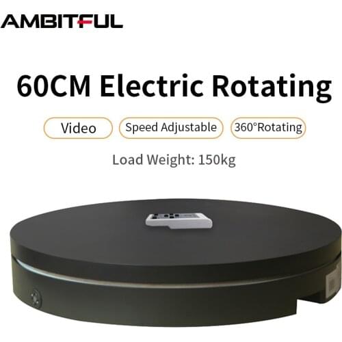 Black 60cm 360 Degree 3D Remote Control Adjustable Speed Direction Electric Rotating Shooting table for Photography Load 150kg
