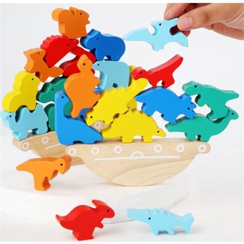 Wooden Dinosaur Animal Stacking Blocks Balance Game Toys for Children’s Gifts Creative Puzzle 3D Wooden Building Block Toys