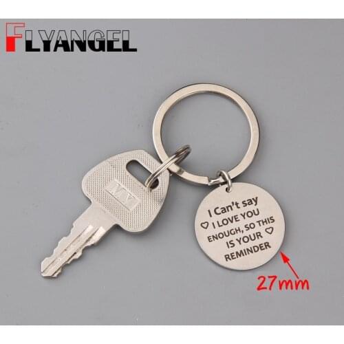 FLYANGEL Fashion Round Keyring Engraved I Can't Say I Love You Enough So This Is Your Reminder Keychain Jewelry Gifts For Lover