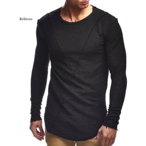 Comfortable Extend Hiphop Men t Shirt Long Sleeve Basic Solid O-Neck Patchwork Loose Gyms Muscle Shirts Tee Male Clothing
