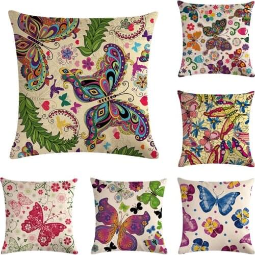 Colorful Butterfly Pattern Cotton Linen Throw Pillow Cushion Cover Home Decoration Sofa Bed Decor Decorative Pillowcase