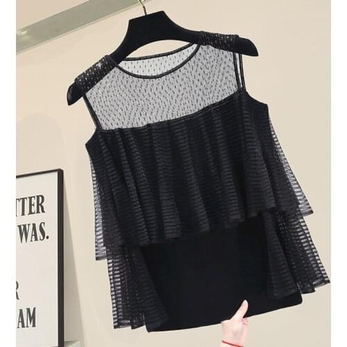 Lace Patch Knitting Shirt Womens 2021 New Design Tshirt Summer Top Thin Korean Style Ladys Clothing Women Sexy Tops