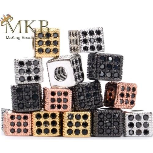5pcs/lot 5mm Micro Pave Cubic Zirconia Square Beads For Jewelry Making Big hole Size Beads Diy Bracelet Necklace Accessories