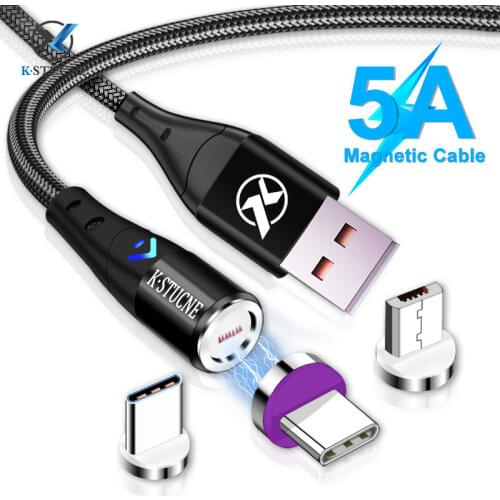 KSTUCNE 5A Magnetic Cable Type C USB For Redmi Note 9s 8 7 Samsung Note 20 Plus Huawei Micro Usb Type C Cable Fast Charging Data
