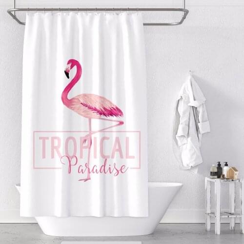 Custom Made Shower Curtain Bathroom Curtain Partition 1.2/1.5/1.8/2x1.8m 1.5x2m 1.8x2m 2x2m 2.4x2m Tropical Flamingo White ins
