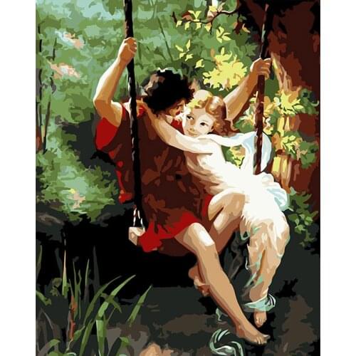 With frame Picture Painting By Numbers Home Decor For Living Room Canvas Oil Painting Wall Art 40*50cm Lovers on a swing DY286