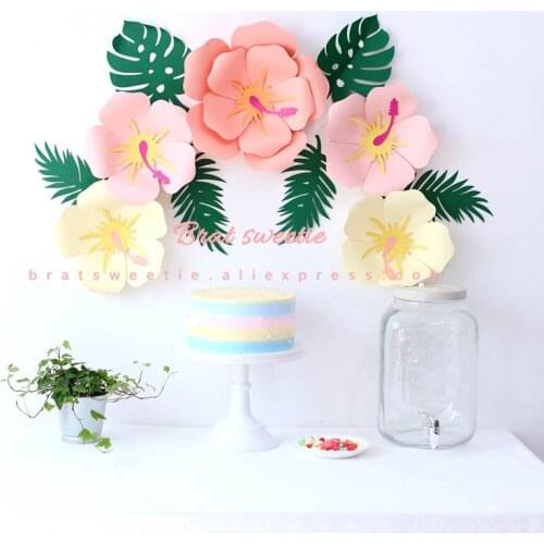 Flamingo Party set Artificial Flowers for Hawaiian Kids Birthday Wall Wedding Decorations Party Supplies DIY Fake Paper Flower