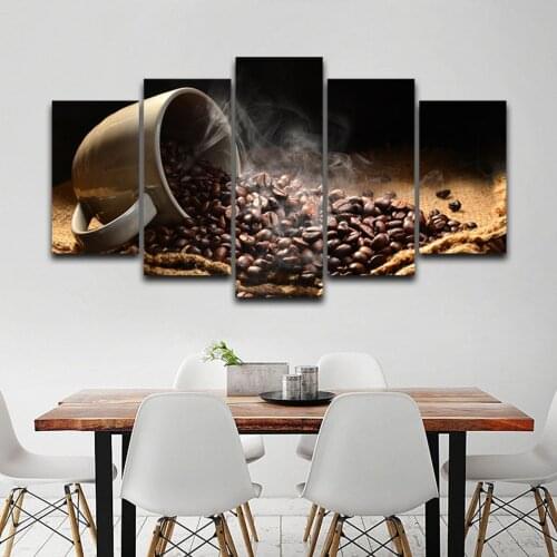 Canvas Painting Kitchen Wall Art 5 Pieces Fragrant Coffee Beans Pictures Modular HD Print Poster Restaurant Home Decor NO Frame