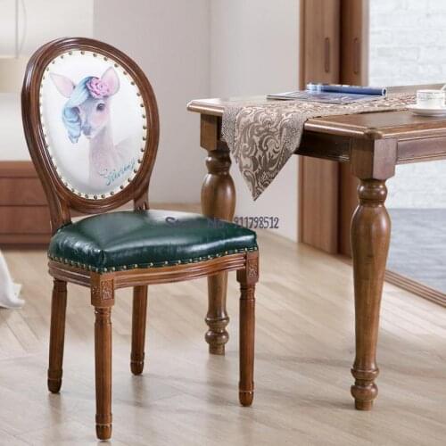 Nordic solid wood dining table chair backrest American dining chair European retro stool household armrest makeup chair desk cha