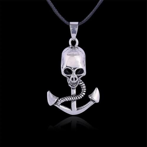 Punk Necklace Men Choker Adjustment Leather Rope necklace hip hop gothic anchor skull pendant necklace women chains male