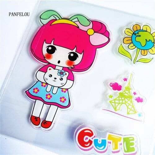 Cute cat girl Transparent Silicone Rubber Clear Stamps cartoon for Scrapbooking/DIY Easter wedding album