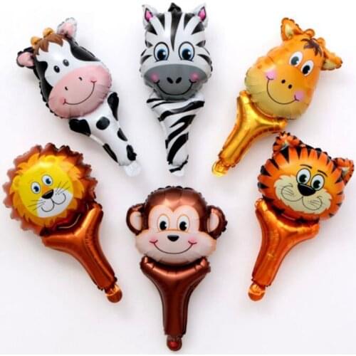 1pcs Handheld Animal Head Foil Balloons Tiger Lion Inflatable Air Balloon Jungle Party Decoration Kid Toys Birthday Party Decor