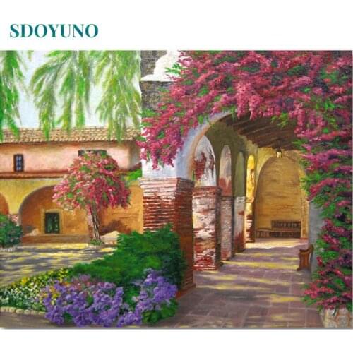 SDOYUNO 60x75cm Oil Painting By Numbers Scenery DIY Paint By Numbers On Canvas Garden Frameless Handpaint Digital Painting Decor