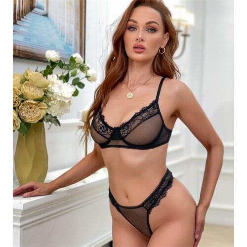 Sexy Underwear Women Erotic Lace Lingerie Set Sexy Underwear Set Erotic Costumes Mesh Sheer Transparent Push Up Lingerie LNE437