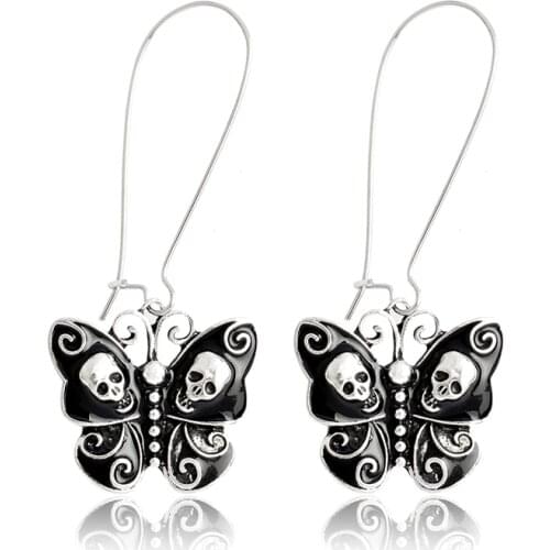 Black Butterfly Drop Earrings Fashion Metal Alloy Skull Animal Dangles Earrings For Girl Women Jewelry For Wedding Party Gift