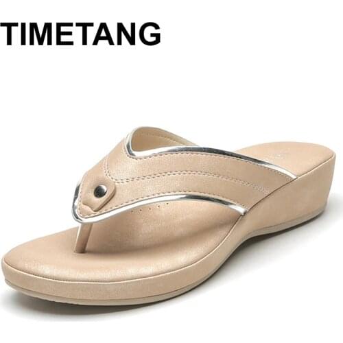 TIMETANG Shoes Big Size Slippers Soft Slides Low Slipers Women Rubber Flip Flops On A Wedge Comfort 2021 Hawaiian Flat Rome Basi