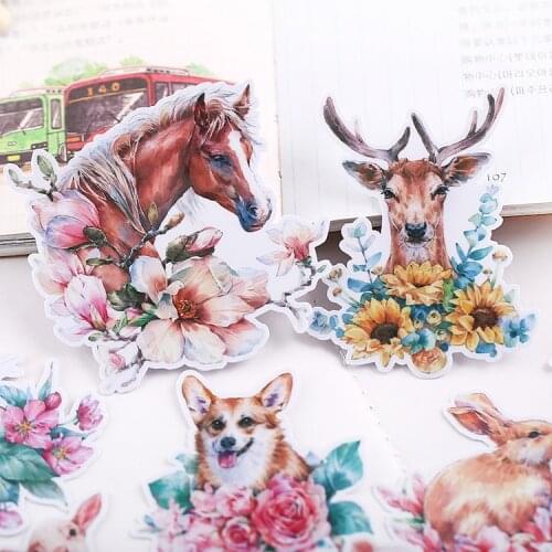 14pcs cute Cartoon Animals and flowers stickers DIY Stickers Kids Waterproof DIY Decals Sticker for Fridge Suitcase Stationery